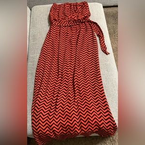 Red & Black Chevron Strapless Dress